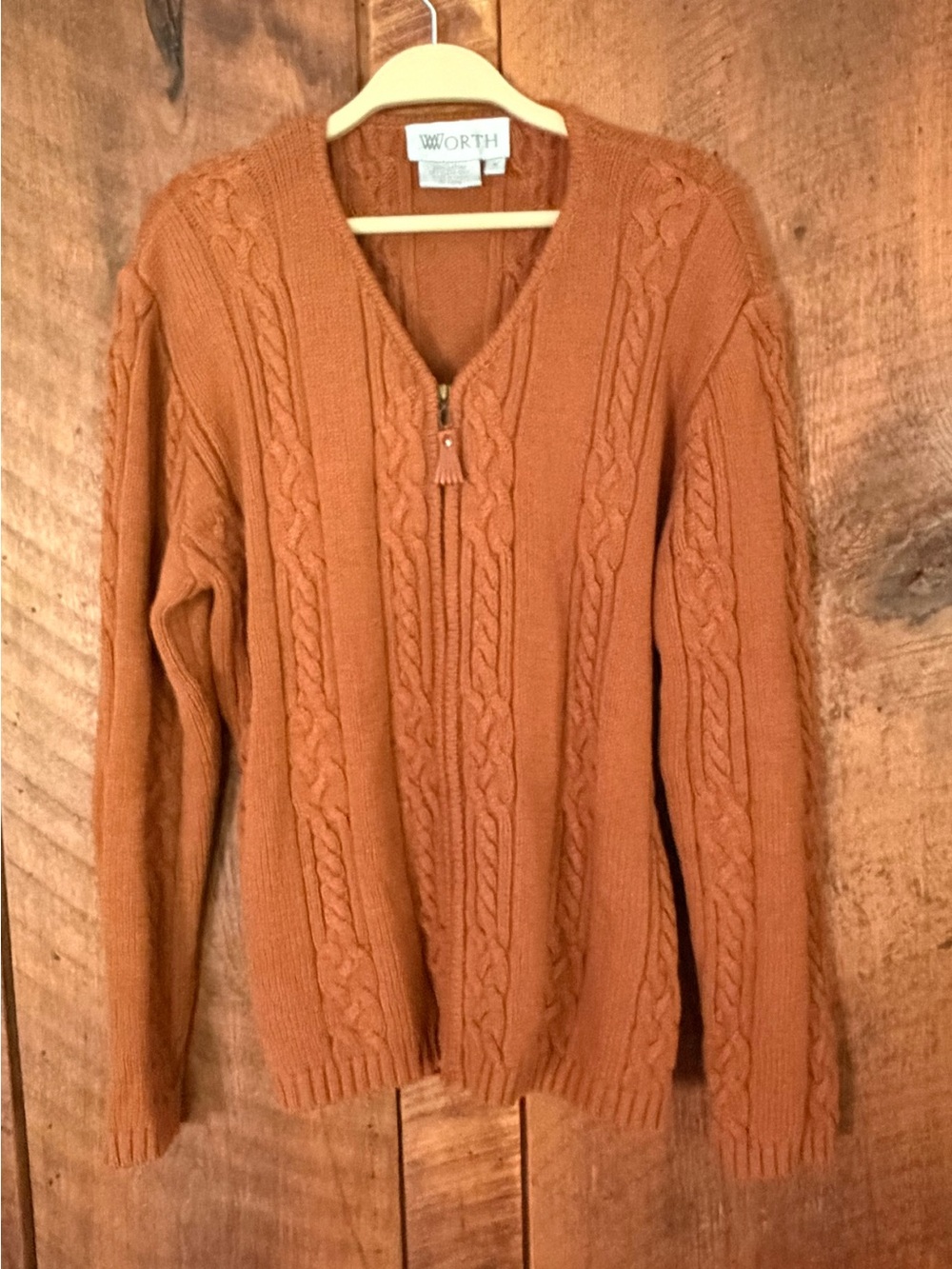 Worth 100% Cotton Orange Cable Knit Zip Up Cardigan Vintage Y2K Luxury 90s